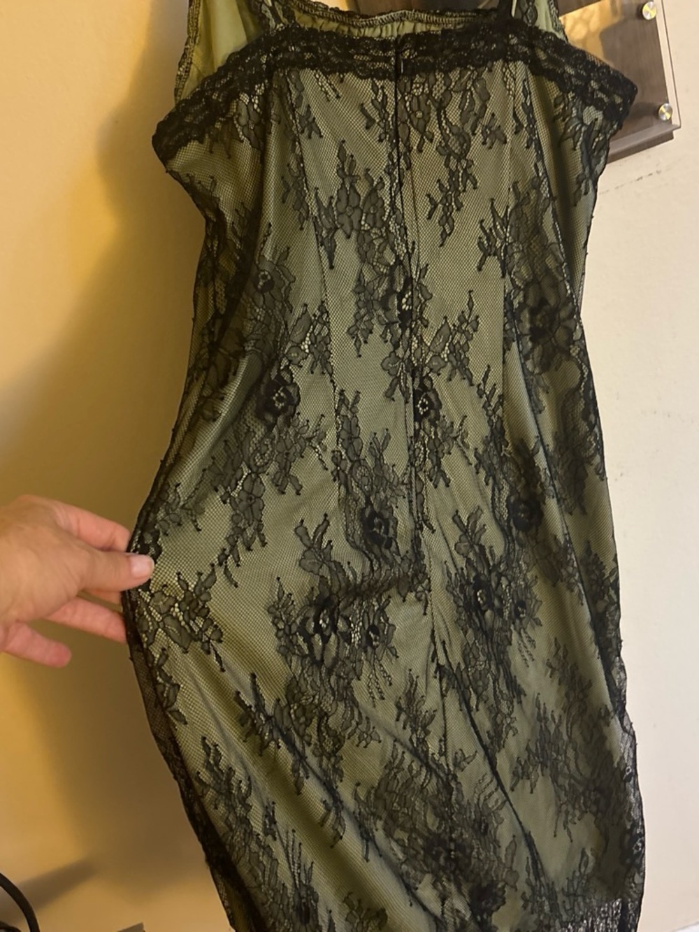 Nordstrom Olive Green Sheer Chemise with Black Lace Overlay